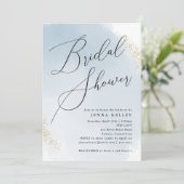 Blue Splash Gold Akzent, Minimalistisches Brautpar Einladung (Stehend Vorderseite)