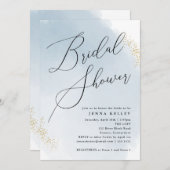 Blue Splash Gold Akzent, Minimalistisches Brautpar Einladung (Vorne/Hinten)