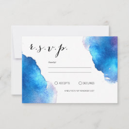 Blue Splash Watercolor Hochzeit RSVP Karte