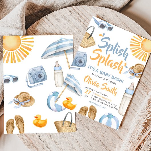 Blue Splish Splash Baby Dusche Einladung