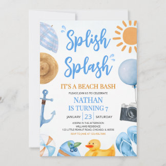 Blue Splish Splash Beach Bash Birthday Einladung