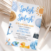 Blue Splish Splash Beach Bash Birthday Einladung