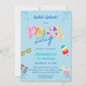 Blue Splish Splash Kids Pool Party Einladung (Vorderseite)