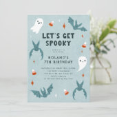 Blue Spooky Halloween Birthday Party Einladung (Stehend Vorderseite)