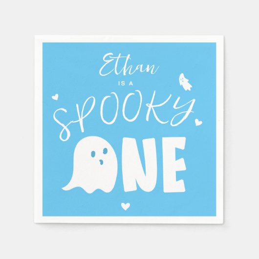 Blue Spooky One Ghost Boys erster Geburtstag Serviette (Vorderseite)