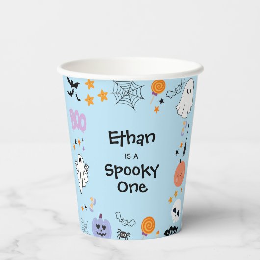 Blue Spooky One Niedlich Ghost Halloween 1. Geburt Pappbecher (Rückseite)