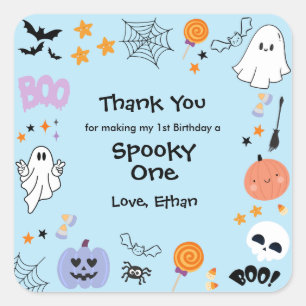 Blue Spooky One Niedlich Ghost Halloween 1. Geburt Quadratischer Aufkleber