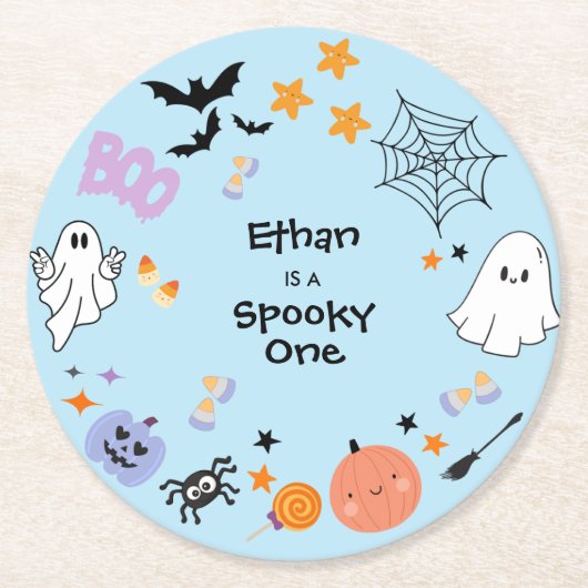 Blue Spooky One Niedlich Ghost Halloween 1. Geburt Runder Pappuntersetzer (Vorderseite)