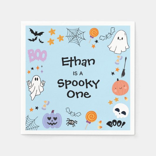 Blue Spooky One Niedlich Ghost Halloween 1. Geburt Serviette (Vorderseite)