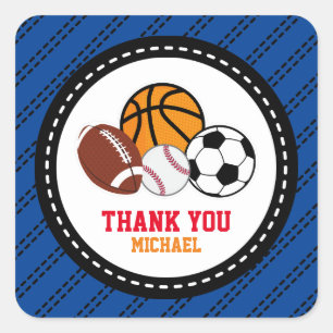 Blue Sport All Star Party Vielen Dank für Ihre Unt Quadratischer Aufkleber