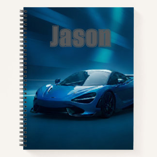 Blue sports car Notebook, with your name on it Notizblock