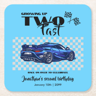 Blue Sports Car wächst bis zum 2. Geburtstag Rechteckiger Pappuntersetzer