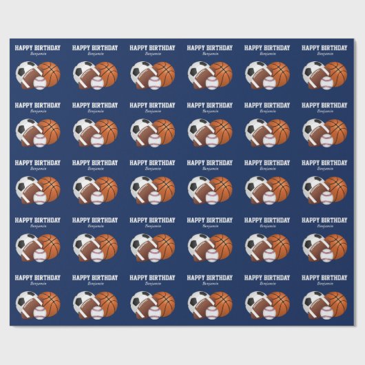 Blue Sports Geburtstag Geschenkpapier (Flach)