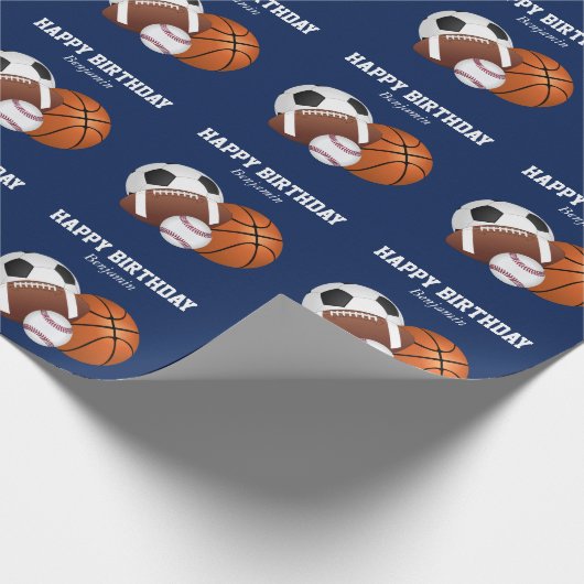 Blue Sports Geburtstag Geschenkpapier (Ecke)
