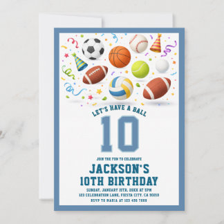 Blue Sports Let’s Have a Ball Birthday Invitation Einladung