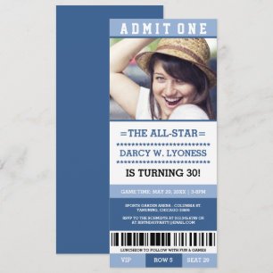 Blue Sports Ticket Geburtstagsparty Einladung