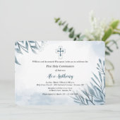 Blue Sprigs Religiöse Einladung (Stehend Vorderseite)