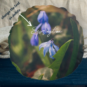 Blue Spring Blume Rundes Kissen