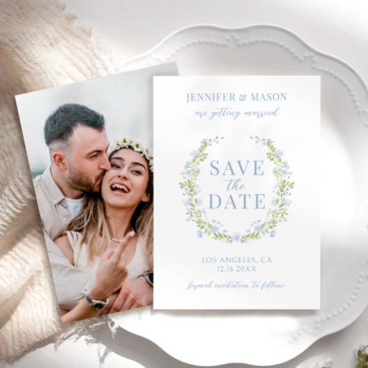 Blue Spring Blume Save the Date Foto Einladung