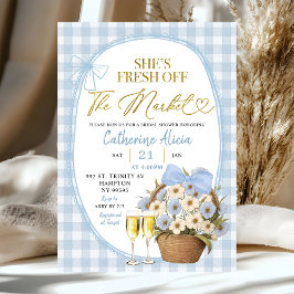 Blue Spring Floral Gingham Coquette Bridal Shower Einladung