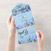 Blue Spring Romantic Calligraphy The Wedding All In One Einladung (Abreißtisch)