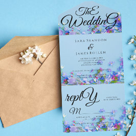 Blue Spring Romantic Calligraphy The Wedding All In One Einladung