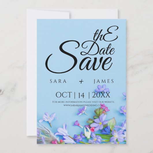 Blue Spring Save the Date Hochzeitskarte (Vorderseite)