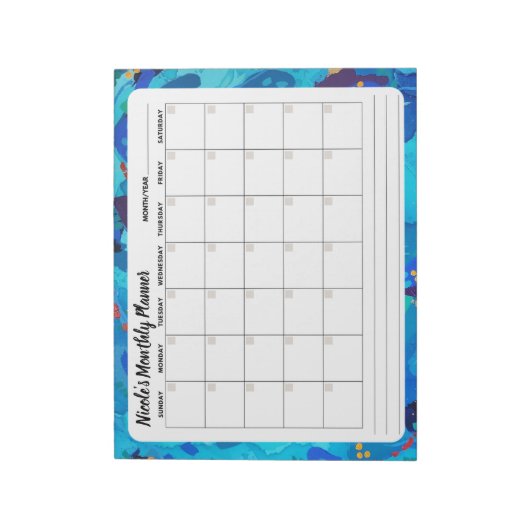Blue Sprinkle Abstrakt Monthly Calendar Notepad Notizblock (Rotiert)