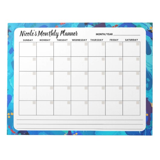 Blue Sprinkle Abstrakt Monthly Calendar Notepad Notizblock (Vorderseite)