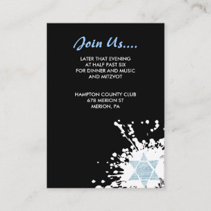 Blue Spritzer Star Bar Bat Mitzvah Empfang Card Begleitkarte