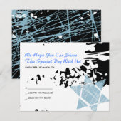 Blue Spritzer Star Bar Bat Mitzvah Repair Card RSVP Karte (Vorne/Hinten)