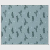 Blue Spruce Pine and Feather Wrapping Paper Geschenkpapier (Flach)