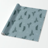 Blue Spruce Pine and Feather Wrapping Paper Geschenkpapier (Ungerollt)