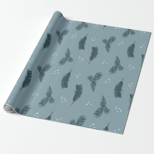 Blue Spruce Pine and Feather Wrapping Paper Geschenkpapier (Ungerollt)