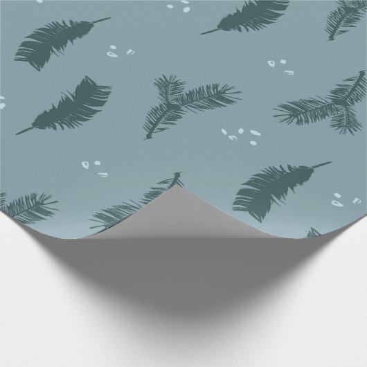 Blue Spruce Pine and Feather Wrapping Paper Geschenkpapier (Ecke)
