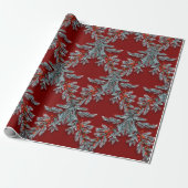 Blue Spruce Red Berries Lattice Dunkelrot Geschenkpapier (Ungerollt)