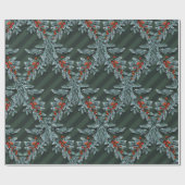 Blue Spruce Red Berries Lattice Forest Green Geschenkpapier (Flach)