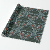 Blue Spruce Red Berries Lattice Forest Green Geschenkpapier (Ungerollt)