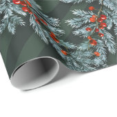 Blue Spruce Red Berries Lattice Forest Green Geschenkpapier (Rolleneckpunkt)