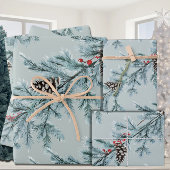 Blue Spruce White Cones Red Berries Garland Geschenkpapier Set