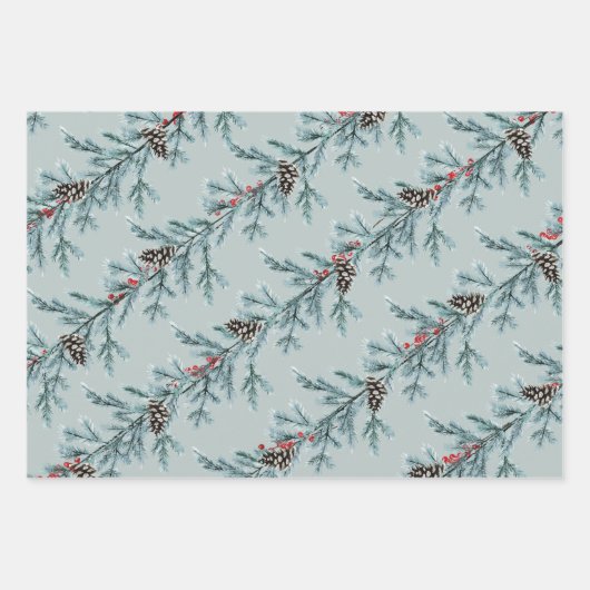 Blue Spruce White Cones Red Berries Garland Geschenkpapier Set (Vorderseite 2)