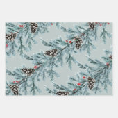 Blue Spruce White Cones Red Berries Garland Geschenkpapier Set (Vorderseite)
