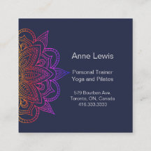 Blue Square Business Card mit Floral Mandala