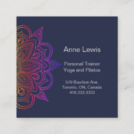 Blue Square Business Card mit Floral Mandala Quadratische Visitenkarte