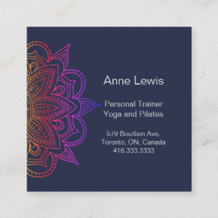Blue Square Business Card mit Floral Mandala Quadratische Visitenkarte