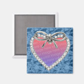 Blue Square Diamond Heart Frame Magnet (Vorderseite/Rückseite)