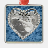 Blue Square Diamond Herz Rahmen Ornament. Silbernes Ornament (Vorne)
