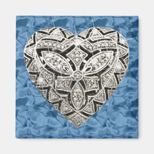 Blue Square Eleganter Designer Diamond Heart Magne Magnet
