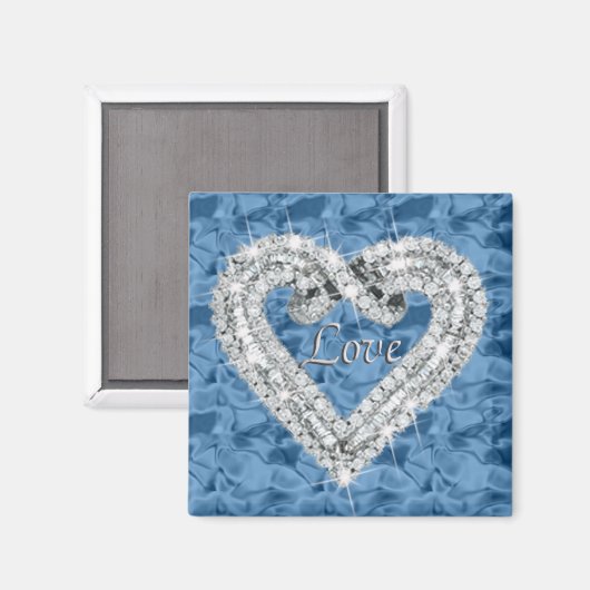Blue Square Liebe Diamond Heart Magnet (Vorderseite/Rückseite)