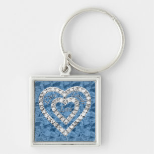 Blue Square Live Laugh Liebe Diamond Heart Keychai Schlüsselanhänger